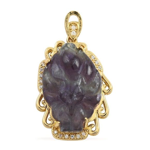 Jewelry - Multi Fluorite and Simulated Diamond Pendant in Goldtone 25.25 ctw